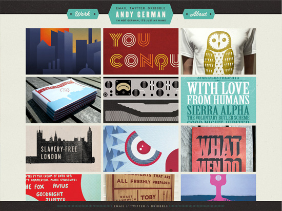 Textured website design example:Andy German