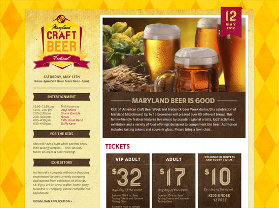 Textured website design example:Maryland Craft Beer Festival