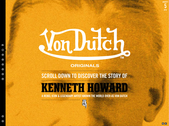 Textured website design example:Von Dutch