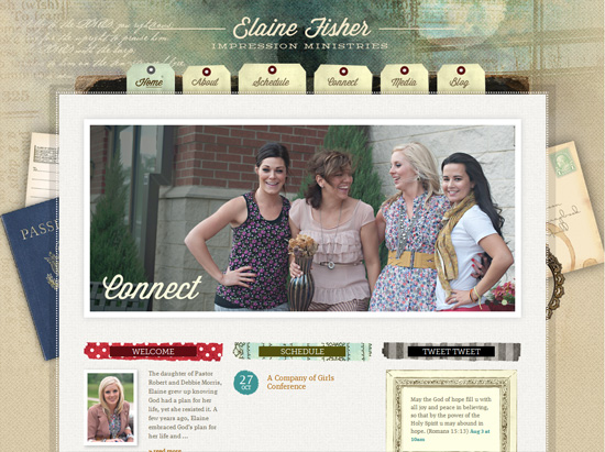 Textured website design example:Elaine Fisher