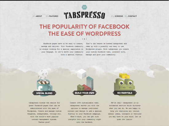 Textured website design example:tabspresso