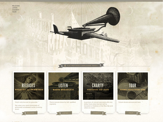 Textured website design example:Neutral Milk Hotel